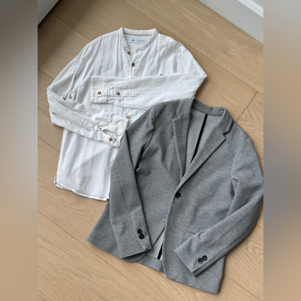 Zara Kids Light Gray Blazer and White Cotton Shirt. Size 10 years old.